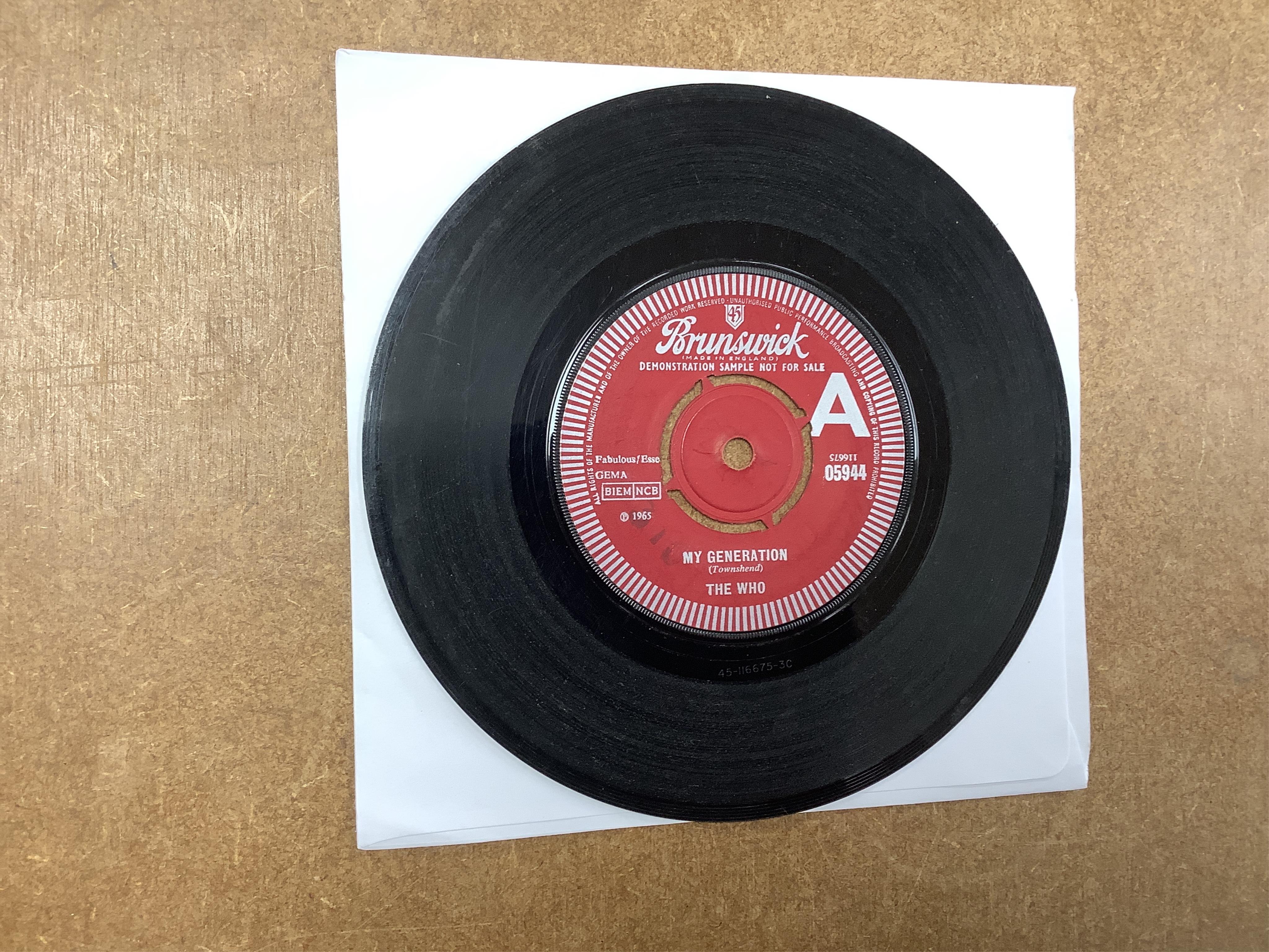 Fourteen demo 7” singles, all with printed demo labels by Elton John, The Kinks, The Who and T-Rex, singles include; Rocket Man, Your Song, Set Me Free, Where Have All the Good Times Gone, My Generation, etc.